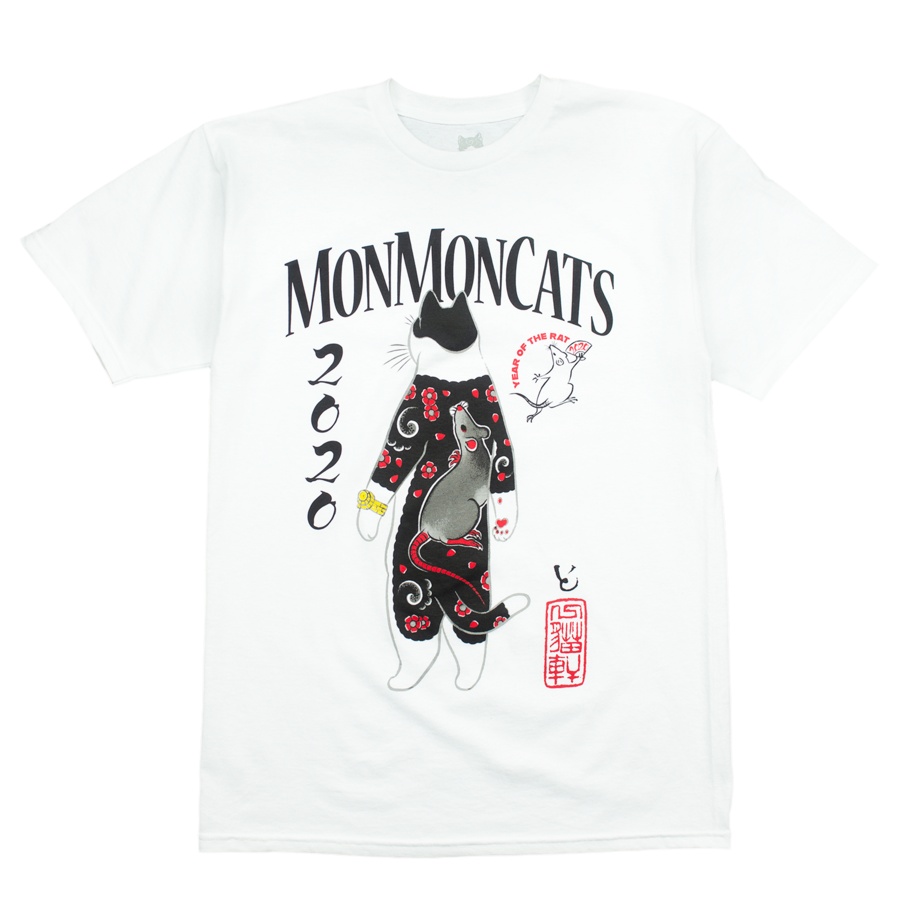 Monmon Cats White Gakubori Cat Tee