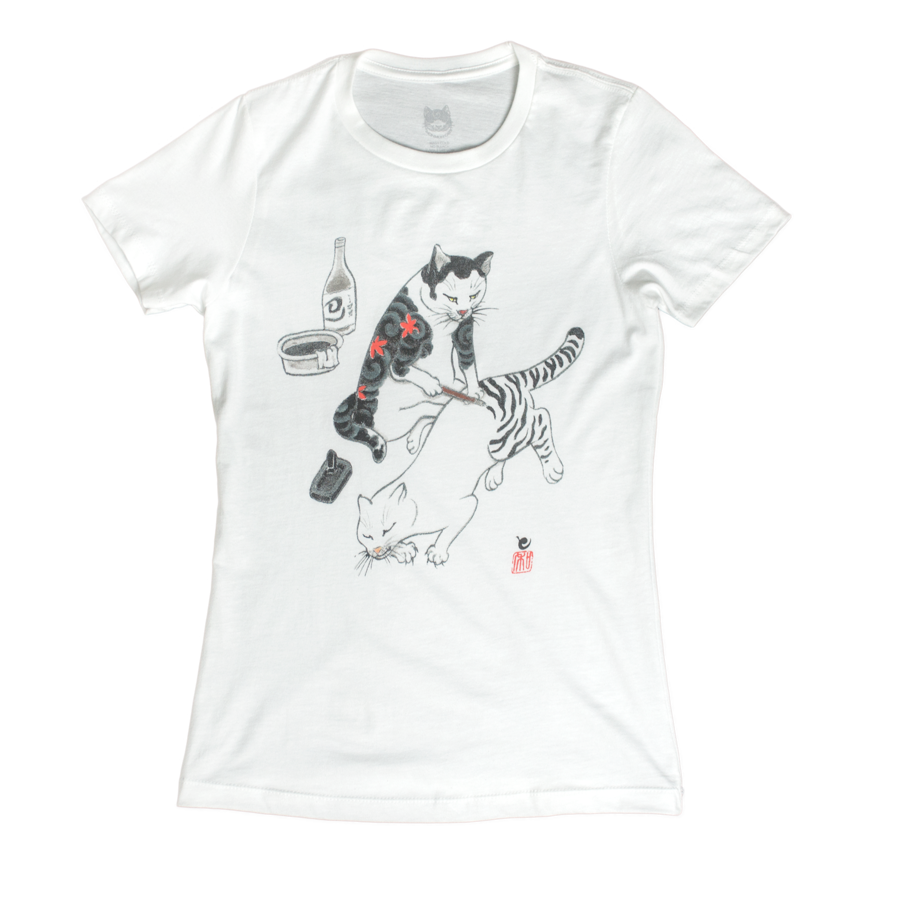MonmonCats Women’s White Tebori Cats T-Shirt