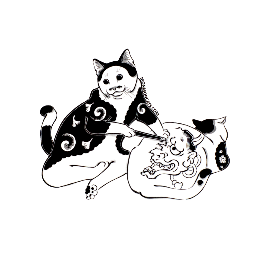 Monmon Cats Oni Tattoo Sticker